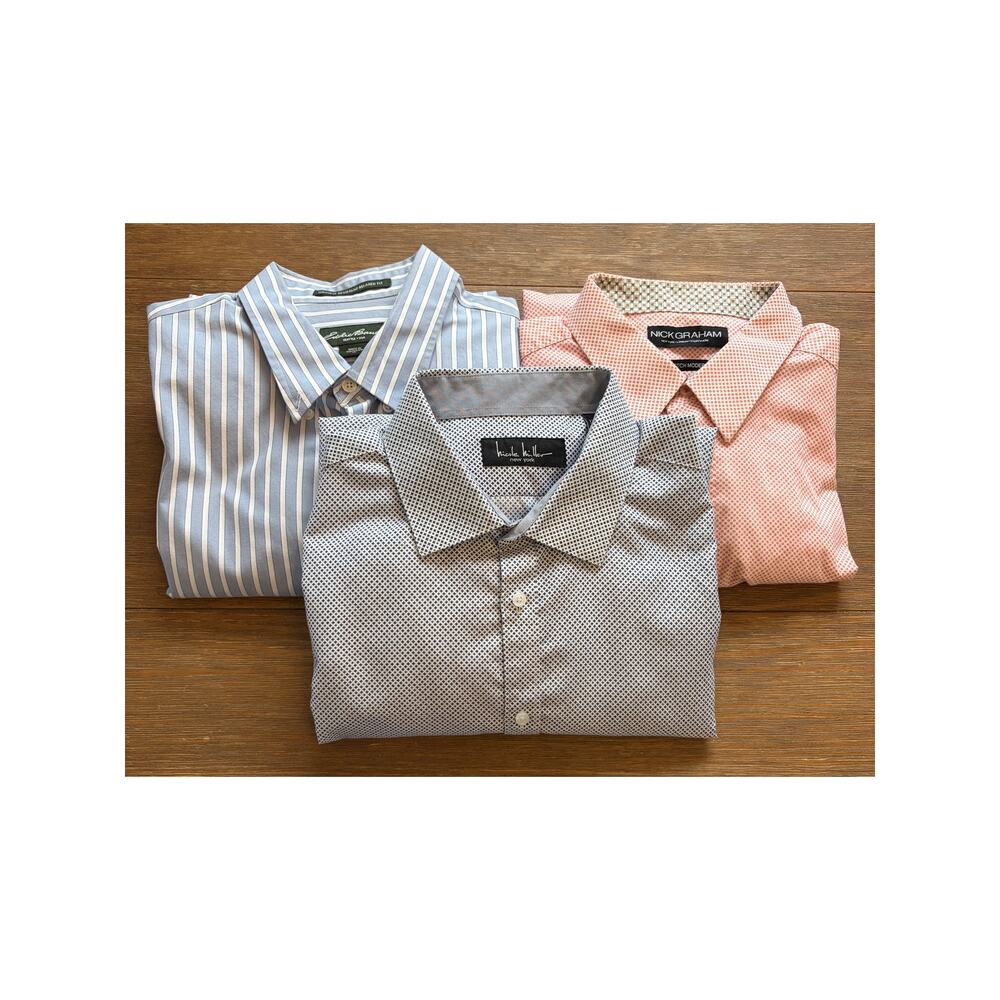Men’s XL Button Down Shirt Lot Eddie Bauer Nick Graham Nicole Miller Bundle
